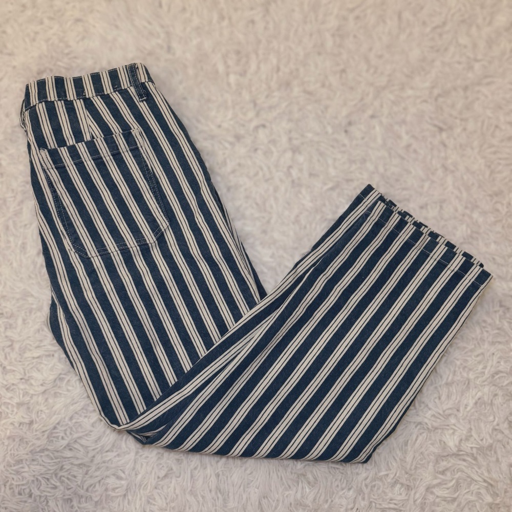 Boden Navy and Cream Striped Trousers